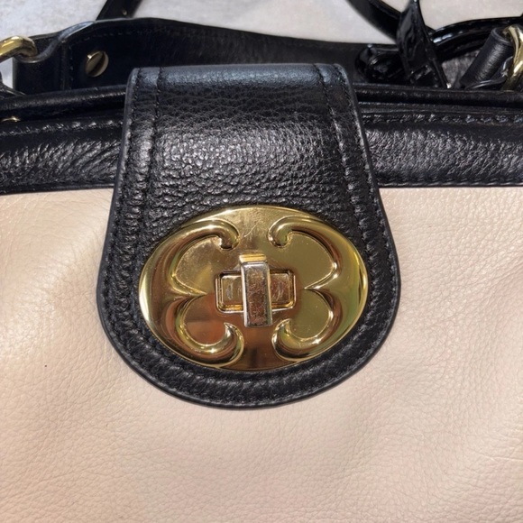 Emma Fox Classic Top Handle Satchel Bag Ivory Beige Pebbled Leather Med Frame